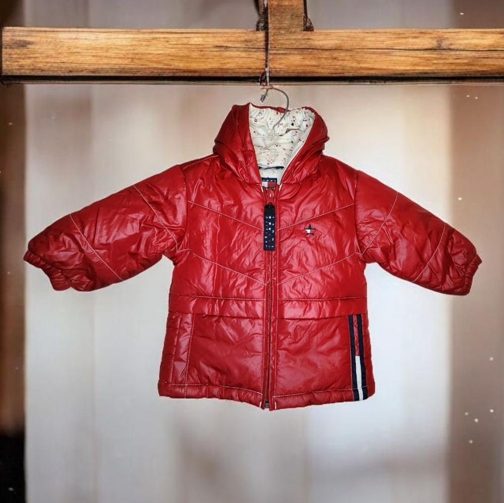 TOMMY HILFIGER Red Puffer Coat Jacket Toddler Baby Sz 6-12 Months New No Tags